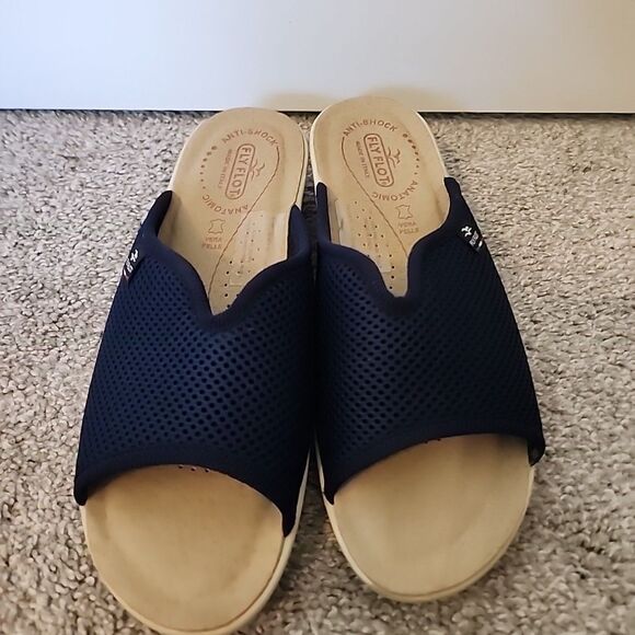 Flyflot Mesh Sandals EU 39 US 8 Navy Slip On Slides Italy Anatomic Anti Shock - Picture 3 of 7